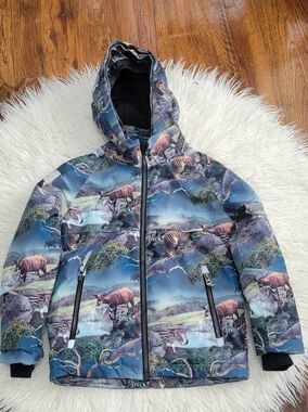 Molo Kids Blue Woodland Print Hooded Jacket